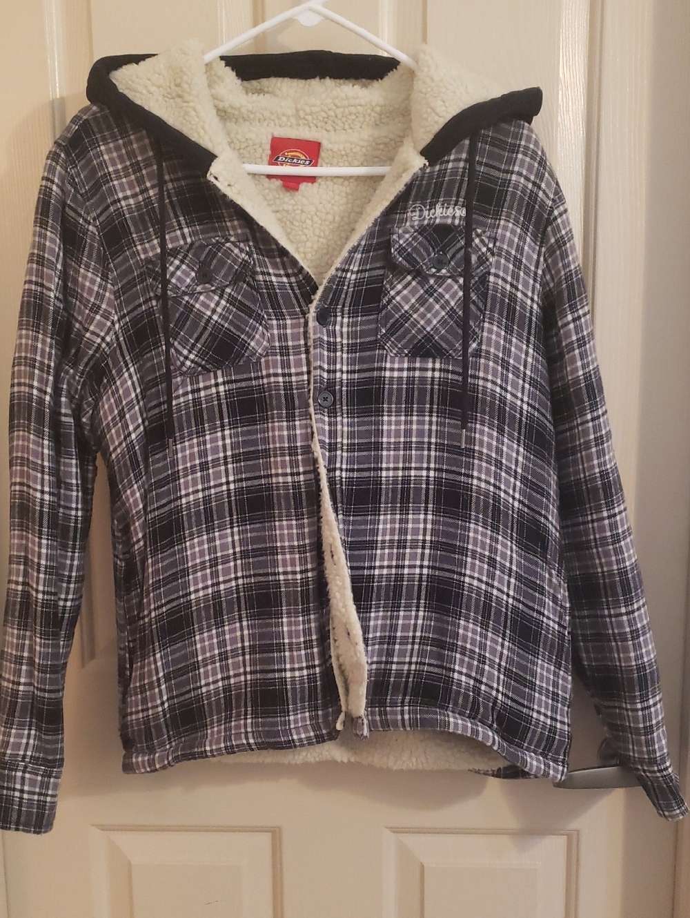 Dickies Black & White Plaid Sherpa-Lined Hooded Jacket